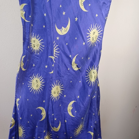 Magic Silk Vintage Purple Gold Celestial Sun Moon Mini Slip Dress XL - Picture 3 of 9
